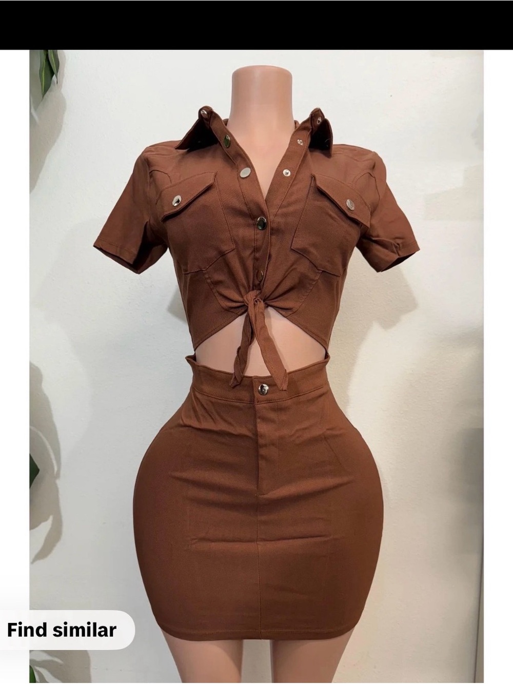 Haute Monde Brown Tie-Front High-Waist Mini Skirt Set